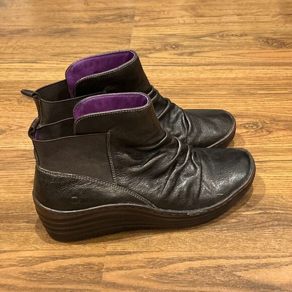 Bionica Gilford Shoes Womens 11 Dark Brown Leather Comfort Wedge Ankle Bootie - Picture 3 of 7